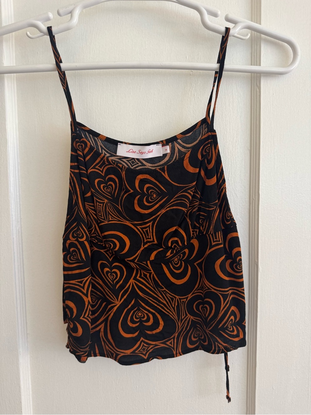 Lisa Says Gah Black and Orange Heart-Print Camisole